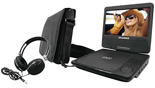 Curtis Sylvania SDVD7060-BLK 7 inch Swivel Screen Portable DVD Player Bundle with Matching Oversize Headphones - Black