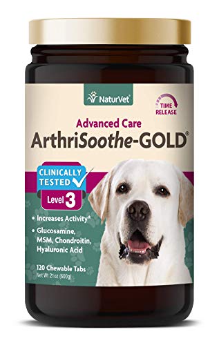 NaturVet Clinically Tested ArthriSoothe-GOLD Level 3 Advanced Joint Care for Dogs and Cats, 120 ct Time Release, ChewableTablets, Made in USA