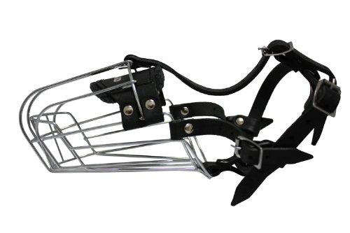 Wire Cage & Leather Muzzle (Miami). Size D3, Black. 12" Circumference, 5" Length. See Measuring Chart/Tips