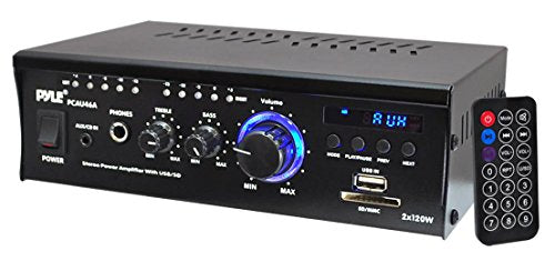 Pyle PCAU46A 2 x 120 Watts Audio Speaker Power Amplifier with Headphone Jack, MP3/USB/SD Readers