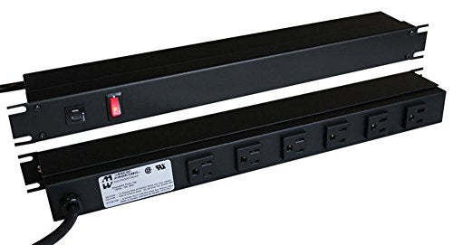 Hammond 1583H121BKX 15 Amp Horizontal Rackmount Outlet Strip Power Distributor, Front and/or Rear Mounted Receptacles