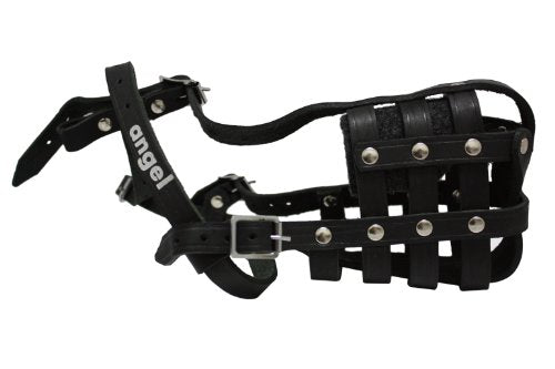 Leather Basket Muzzle (Boston). BM4, Black. 10.75" Circumference, 4" Length. See Measuring Chart/Tips