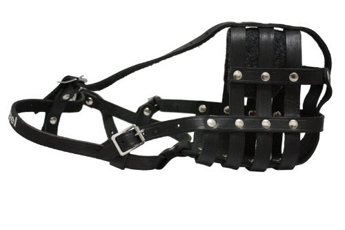 Leather Basket Muzzle (Boston). BM6, Black. 13.75" Circumference, 4" Length. See Measuring Chart/Tips
