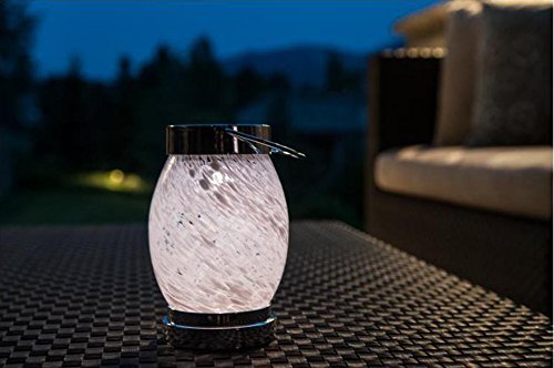 Allsop Garden 30674Solar Boaters Lantern, Handblown Glass with Solar Panel and LED Light - White Oval