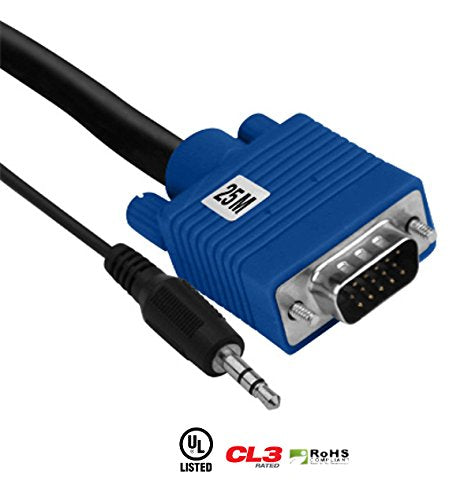 Element ELE2025M 25 Meter/82 Foot 1/8 inch VGA Cable With 3.5 mm Stereo Plug - Blue