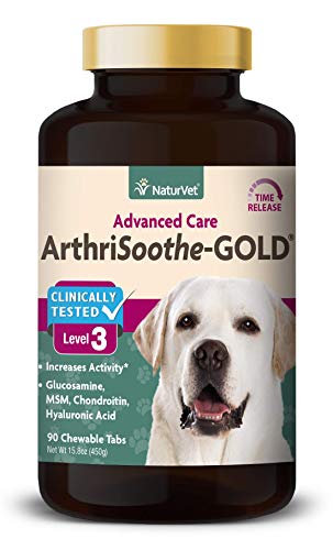 NaturVet ArthriSoothe-Gold Level 3, MSM and Glucosamine for Dogs and Cats, Advanced Joint Care Support Supplement with Chondroitin and Omega 3, Clinically Tested, Chewable Tablets, Made in The USA
