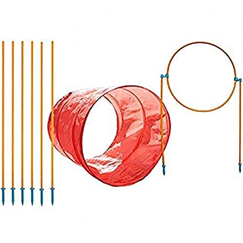 Outward Hound Kyjen 42003 Zip & Zoom Outdoor Agility Kit 3 Obstacle Dog Agility Kit with Dog Tunnel Weave Pole High Jump, Large, Multicolor