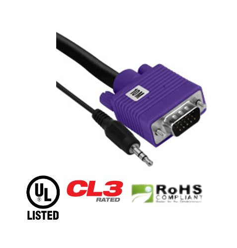 Element ELE2010M 10 Meter 33 Foot VGA Cable With 3.5 mm Stereo Plug - Purple
