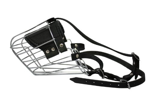 Wire Cage & Leather Muzzle (Miami). Size 12, Black. 18.5" Circumference, 5.5" Length. See Measuring Chart/Tips