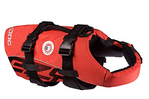 EzyDog Premium Doggy Flotation Device (DFD) - Adjustable Dog Life Jacket Preserver with Reflective Trim - Durable Grab Handle for Safety and Protection - 50% More Flotation Material (X-Large, Red)