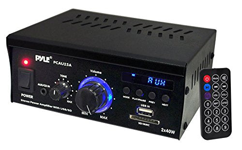Pyle PCAU25A 2 x 40 Watt Stereo Power Amplifier System with MP3/AUX/USB/SD Readers, LED Display