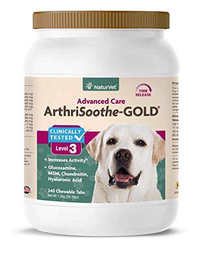 Naturvet a testé cliniquement en clinique de niveau arthrisoothe-or 3 Care Advanced Joint pour les chiens et les chats, 240 CT Time Release, ChewableTablets, Made in USA