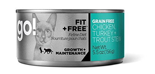 Petcurean Go! 126-2027 Fit and Free Grain Free Chicken, Turkey and Trout Stew Cat Food 24/5.5OZ