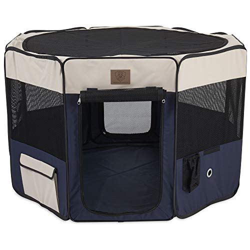 PET PET PET Soft Side Play Yard 46 pouces x 46 pouces x 28 pouces de grande marine, bronzage