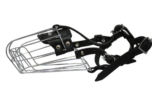 Wire Cage & Leather Muzzle (Miami). Size D2, Black. 11.5