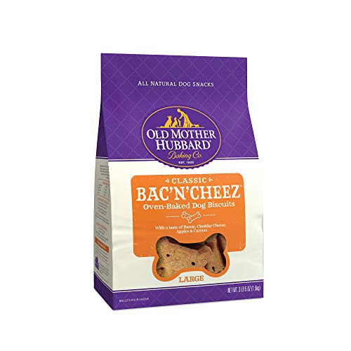 Old Mère Hubbard Classic Crunchy Natural Dog Treats, Bac'n'Cheez Grands biscuits, sac de 3,3 onces