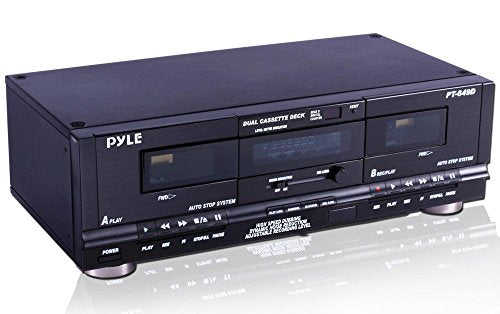 Pyle PT649D Dual Cassette Deck Player with Rack-Mountable Design, Double Cassette Tape System for Audio Mixtape Recording