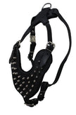 Leather Spiked Dog Harness, Medium, Black (Royal), 100% Genuine English Bridle Leather, for Breeds Upto 75 lbs. Chest: 21-31 inches, Neck: 14-25 inch