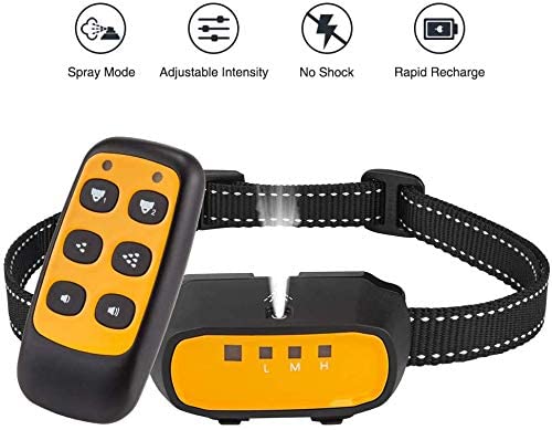Spray Dog Training Collar - Spray Remote Bark Collar Trainer (Citronella Spray is Included) 2 Modes 500 Ft Range No Electric Shock Rechargeable Adjustable Waterproof for Small Medium Dogs