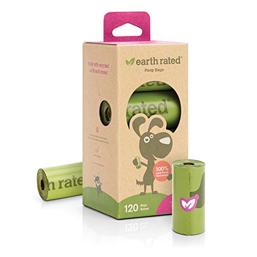 Earth Rated Eco-friendly Dog Poop Bags, 120 Extra Thick and Strong Poop Bags for Dogs, Guaranteed Leak-proof, Lavender-scented, 8 Rolls, 15 Doggy Bags Per Roll, Each Dog Poop Bag Measures 9 x 13 Inches