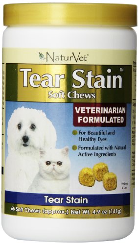 NaturVet TEAR STAIN Removal All Natural Supplement Dog Cat 65 Tasty Soft Chews