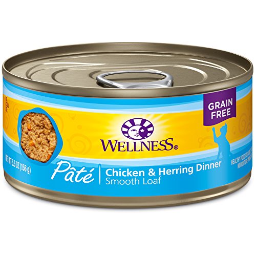 Wellness Complete Health Natural Canned Grain Free Wet Cat Food, Chicken & Herring Pate, 5.5-Ounce Can (Pack of 24)