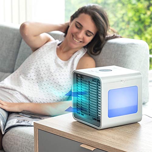 COMLIFE MINI MINI PORTABLE ÉVAPORATIVE AIR CHARGE, 3 po Space Air Personal Space Fraîche, Humidificateur et Purificateur, ventilateur de climatiseur de bureau avec 3 vitesses et 7 couleurs Lumière de nuit à LED (04)