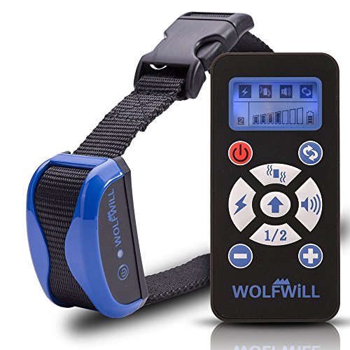 Wolfwill pas de collier d'écorce avec une détection d'étoile intelligente étanche colle de choc anti-écorce avec bip, vibration, pas de contrôle de choc d'écorce pour les petits chiens moyens, grands (bleus)