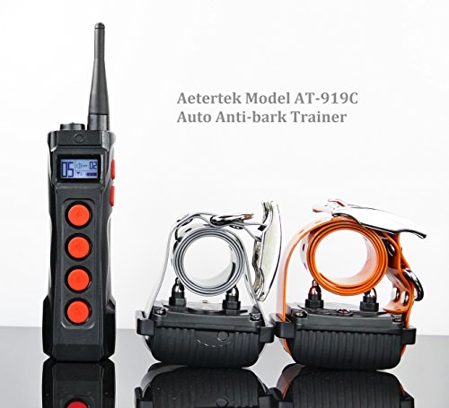 AETERTEK 1000 Meter Remote Dog Training Trainer Rechargeable Waterproof Collar w/Safe and Humane Tone,Vibration,10 Levels of Adjustable Static Stimulation,Auto Anti Bark (Two Dog Set)