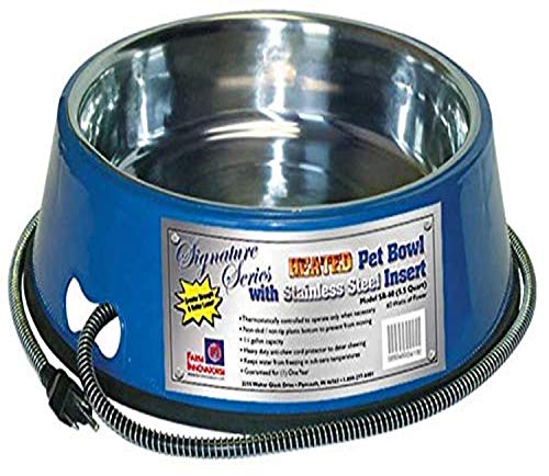 Farm Innovators Heated Pet Bowl with Stainless Steel Bowl Insert, Blue