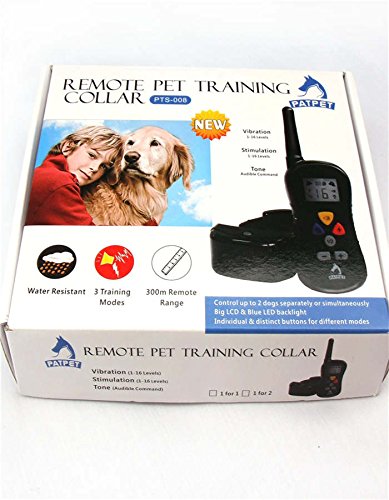 Patpet PTS-008 330 Yards Trainage à distance Dogue STOP Collier d'écorce - a un choc, des vibrations et un ton avec un écran d'écran de rétroéclairage, des boutons séparés et un récepteur résistant à l'eau. Collier électronique électrique