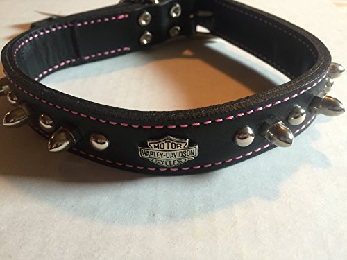 Coastalpet Harley-Davidson Leather Spiked Collar Black With Pink (20 inch)