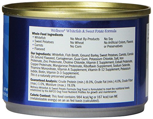 Wellness Complete Health Natural Wet Canned Dog Food, Whitefish and Sweet Potato Recipe, 6-Ounce Can (Pack of 24)