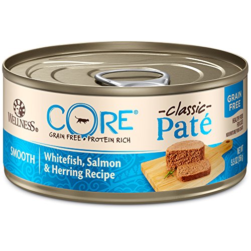 Wellness CORE Natural Canned Grain Free Wet Cat Food, Whitefish & Salmon Pate, 5.5-Ounce Can (Pack of 24)