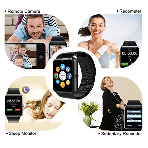 Qiufeng GT08 Smart Watch Smartwatch Bluetooth Bluetooth Sweatproof With Camera TF / SIM Card Slot pour Android et iPhone Smartphones For Kids Girls Boys Men Women (Black)