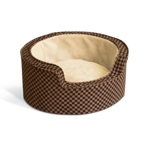 K&H Manufacturing 18-Inch Round Self-Warming Comfy Sleeper, Small, Tan/Brown Squares