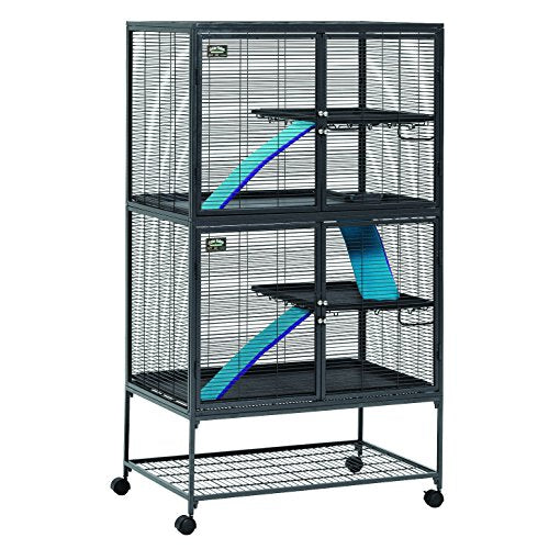 MidWest Deluxe Critter Nation Double Unit Small Animal Cage (Model 162) Includes 2 leak-Proof Pans, 2 Shelves, 3 Ramps w/ Ramp Covers & 4 locking Wheel Casters, Measures 36