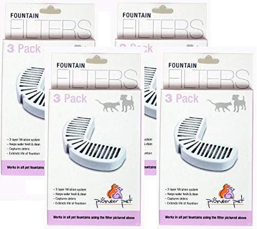 Pioneer Pet 4 Pack of Replacement Filters for Ceramic and Stainless Steel Fountains, 3 Filters Per Pack