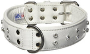 Rhinestones Bling Leather Dog Collar, Wide, Padded, Double-Ply, Riveted Settings, 24