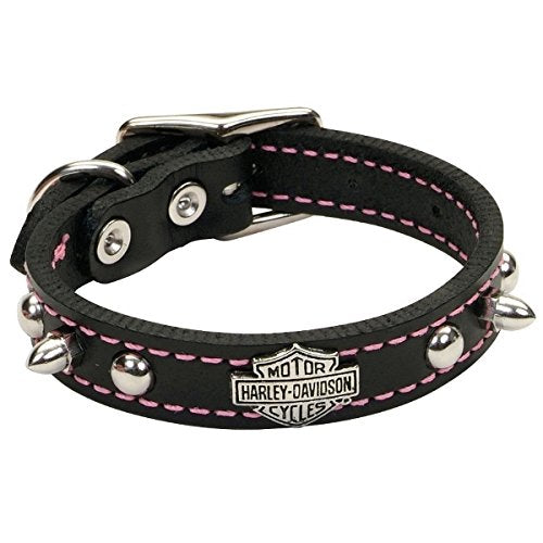 Coastalpet Harley-Davidson Leather Spiked Collar Black With Pink (24 inch)