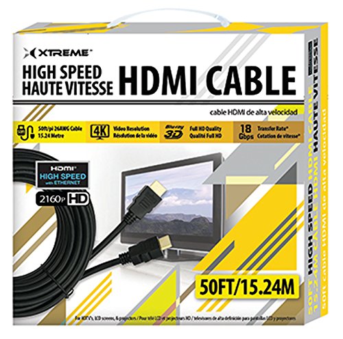 Xtreme XHV1-1008-BLK Hdmi 2.0 Cable 50Ft-High Speed with Ethernet - Black