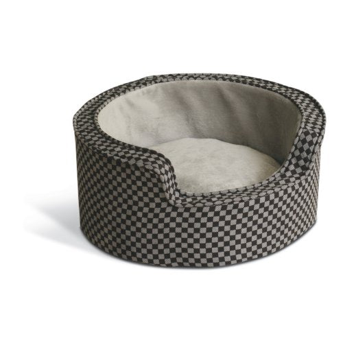 K&H Manufacturing 30-Inch Round Self-Warming Comfy Sleeper, Large, Gray/Black Squares