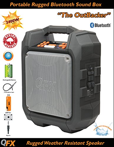 QFX PBX-7 Outbacker résistant aux intempéries Partage portable avec Bluetooth et Radio FM
