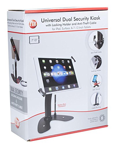 CTA Digital PAD-UATPB Universal Dual Security Kiosk with Locking Holder and Anti-Theft Cable, for 7-13 Inch Tablets/iPad Pro 9.7, 10.5, 12.9