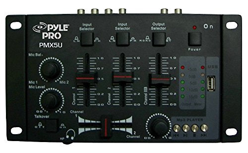 Pyle PMX5U Professional 2-Stereo Channel DJ Mixer with USB SD Card Player, Dual MIC Input DJ mixer