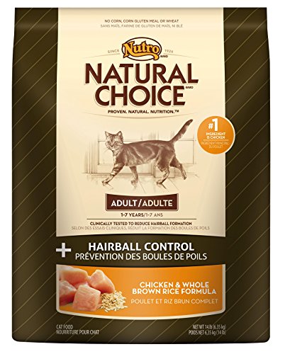 Choix naturel Contrôle de la balle de poils adultes Aliments pour chats secs, poulet pour chats et riz brun entier, 14 lb.