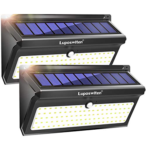 Solar Lights Outdoor, Luposwiten 100 LEDs Wireless Motion Sensor Security Light Waterproof,Solar Powered Outdoor Lights with Wide Angle for Pathway Stair Step Patio Garage (2 Pack)