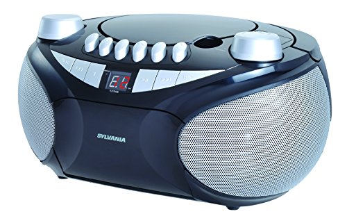 Sylvania SRCD286 Portable Cassette, CD, AM/FM Radio Boombox with Cassette Player, Silver
