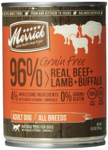 MERRICK PET CARE 295815 12-Pack 96-Percent Grain Free Beef + Lamb + Bufflo For Dog, 13.2-Ounce