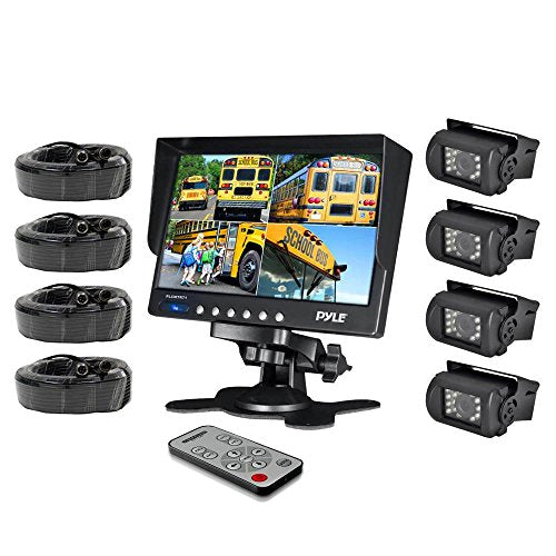Pyle PLCMTR74 Weatherproof Rearview Backup Camera & Monitor Safety Driving Video System, 7ÂÂ Monitor (4) Night Vision Cameras